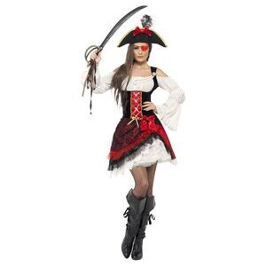 Smiffys Womens/Ladies Glamorous Pirate Costume Set / Red/White/Black